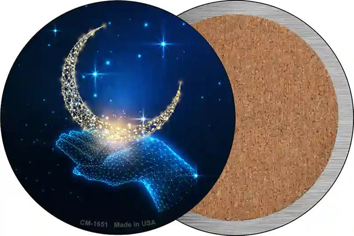 Moon In Hand Novelty Circle Coaster Set of 4