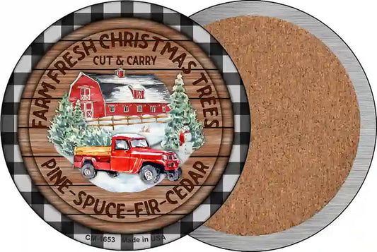 Pine Spruce Fir Cedar Trees Novelty Circle Coaster Set of 4