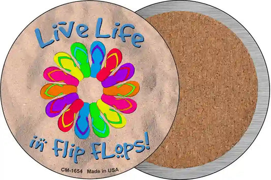 Live Life In Flip Flops Novelty Circle Coaster Set of 4