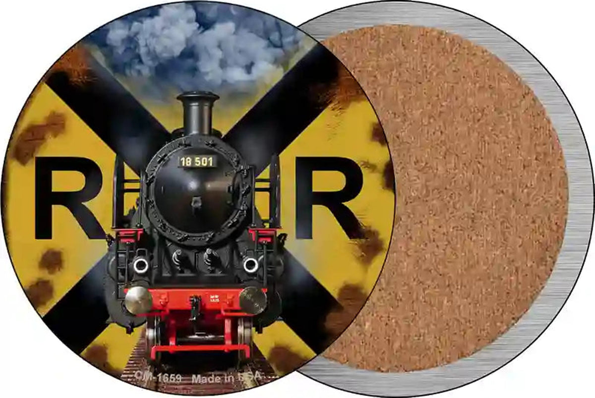 Railroad Crossing Train Novelty Circle Coaster Set of 4