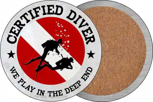 Certified Diver Deep End Novelty Circle Coaster Set of 4