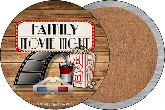 Family Movie Night Novelty Circle Coaster Set of 4