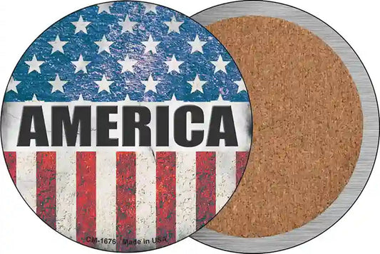 America Flag Background Novelty Circle Coaster Set of 4