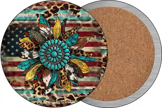 Turquoise Concho Sunflower Novelty Circle Coaster Set of 4