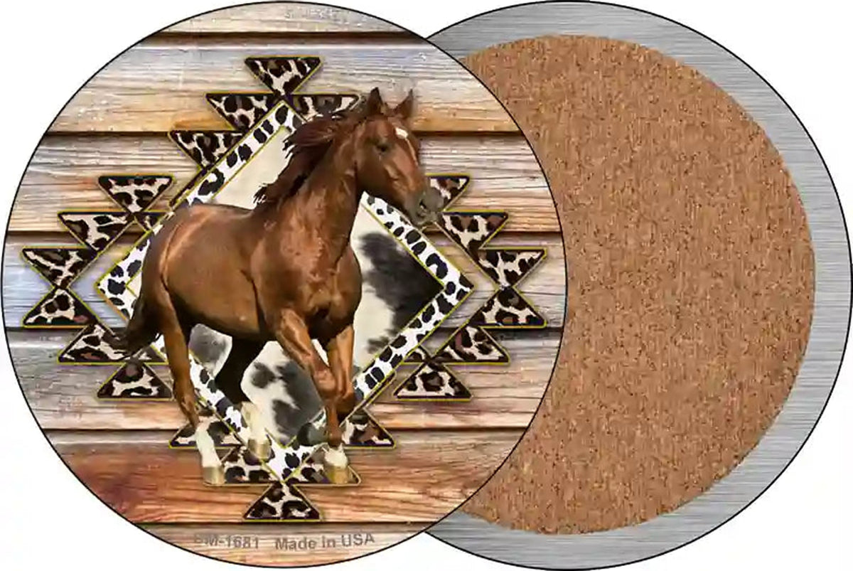 Horse On Aztec Print Novelty Circle Coaster Set of 4