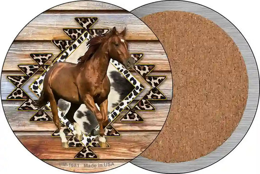 Horse On Aztec Print Novelty Circle Coaster Set of 4