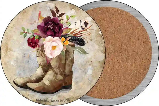 Flowers In Boots Novelty Circle Coaster Set of 4