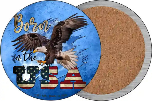 Eagle Born In The USA Blue Novelty Circle Coaster Set of 4