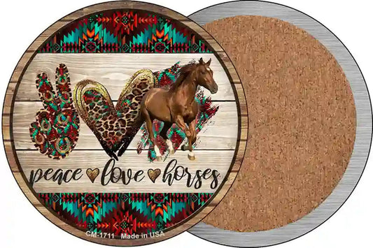 Peace Love Horses Novelty Circle Coaster Set of 4