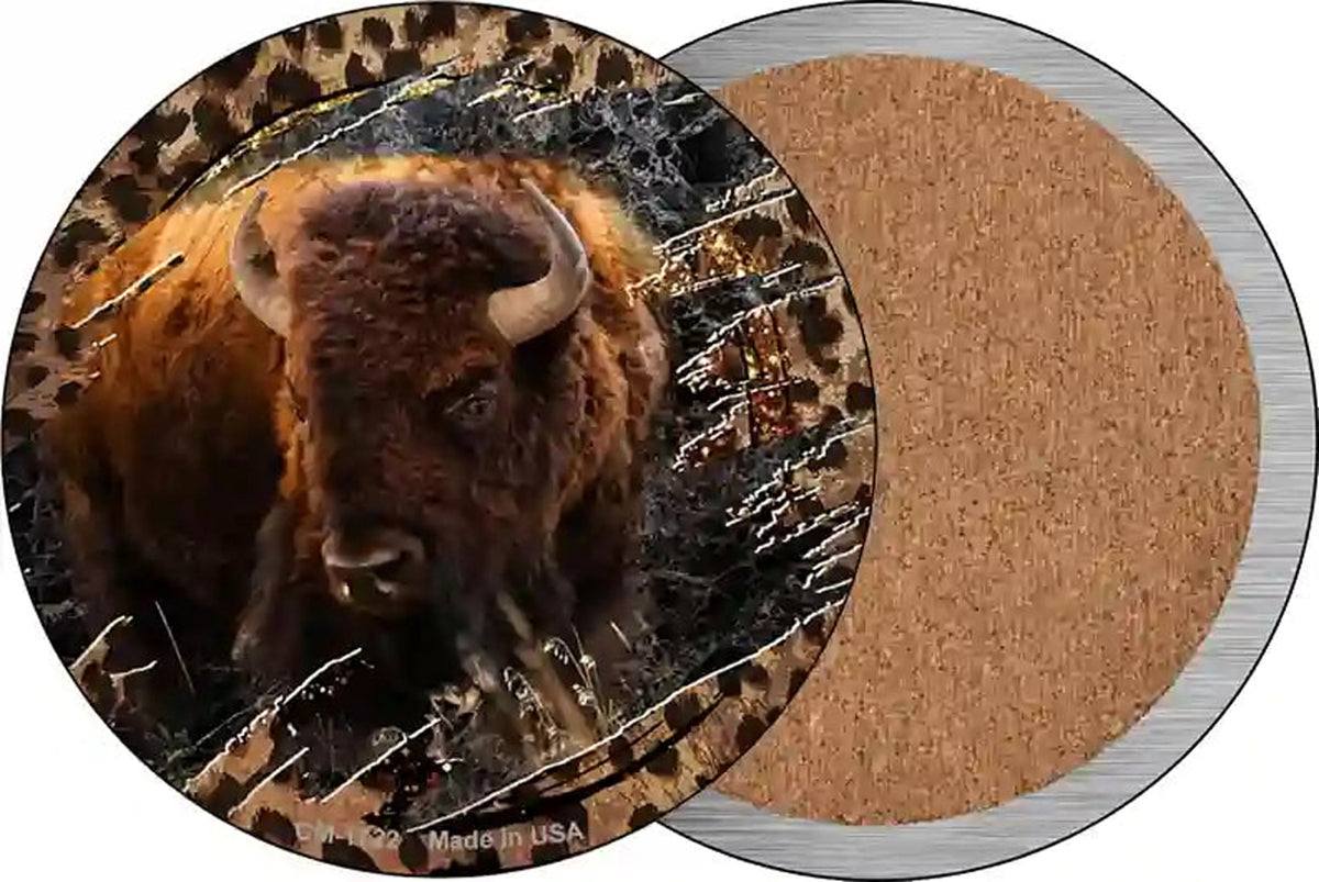 Bison Dark Animal Print Novelty Circle Coaster Set of 4
