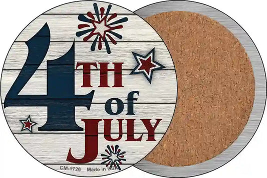 4th Of July White Wood Novelty Circle Coaster Set of 4