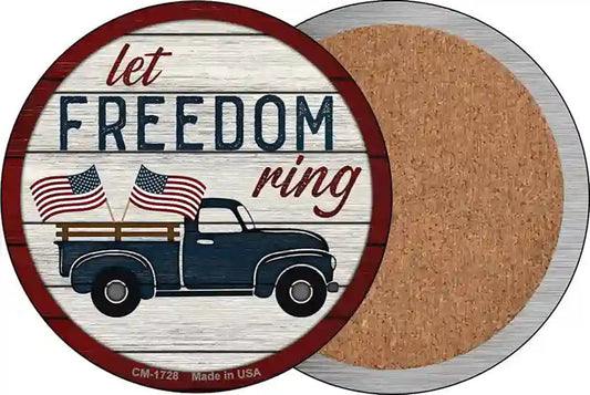 Let Freedom Ring Truck Novelty Circle Coaster Set of 4