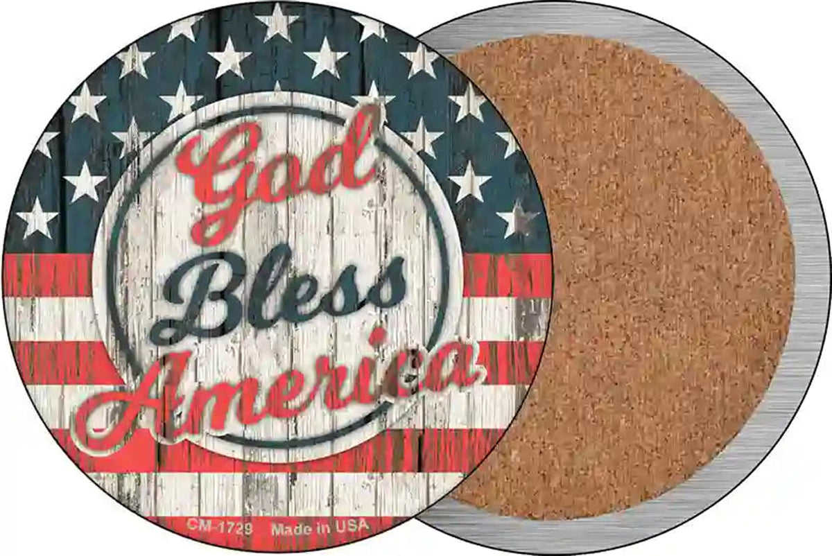 God Bless America Script Novelty Circle Coaster Set of 4