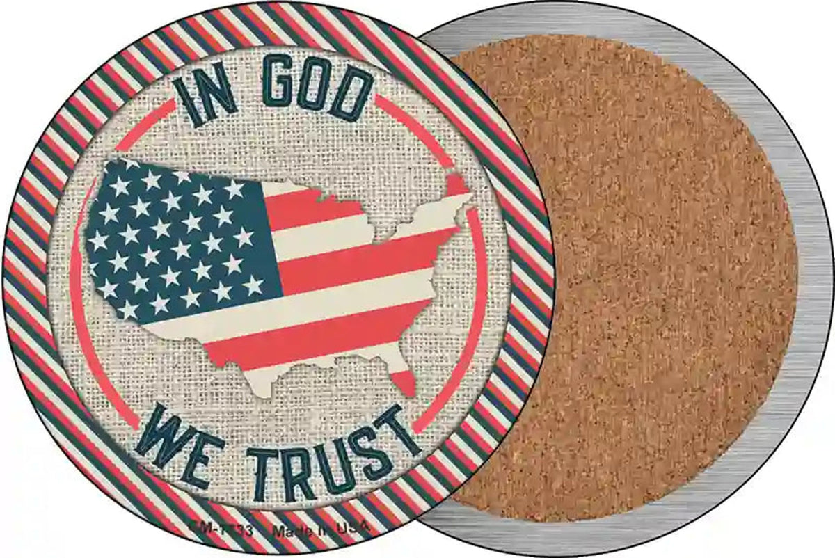 In God We Trust USA Stripes Novelty Circle Coaster Set of 4