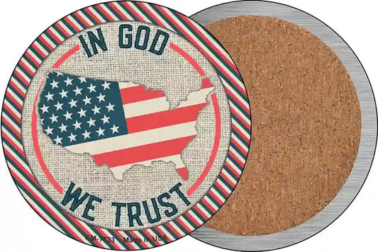 In God We Trust USA Stripes Novelty Circle Coaster Set of 4