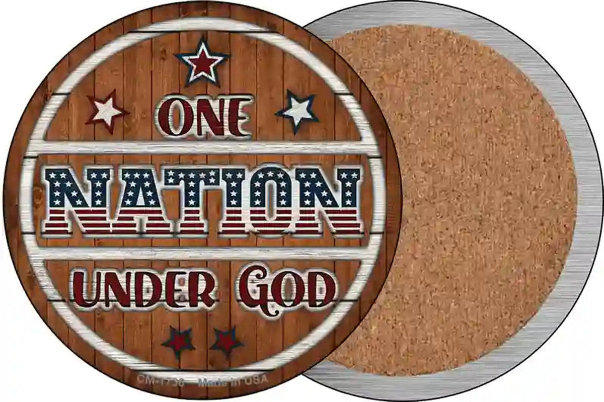 One Nation Wood Novelty Circle Coaster Set of 4