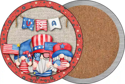 Gnomes USA Banner Novelty Circle Coaster Set of 4