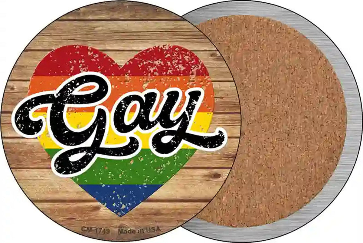Gay Heart On Wood Novelty Circle Coaster Set of 4