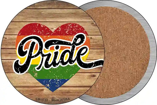 Pride Heart On Wood Novelty Circle Coaster Set of 4