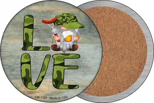 Camo Love Grilling Gnome Novelty Circle Coaster Set of 4