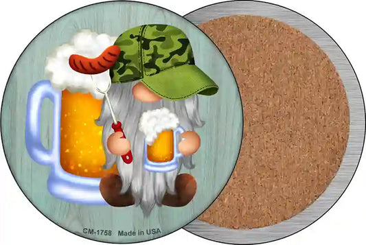 Beer Camo Grilling Gnome Novelty Circle Coaster Set of 4