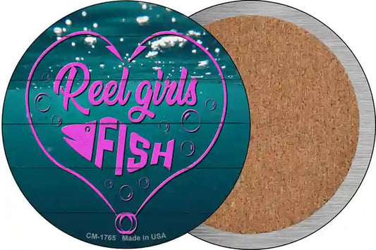Reel Girls Fish Heart Novelty Circle Coaster Set of 4