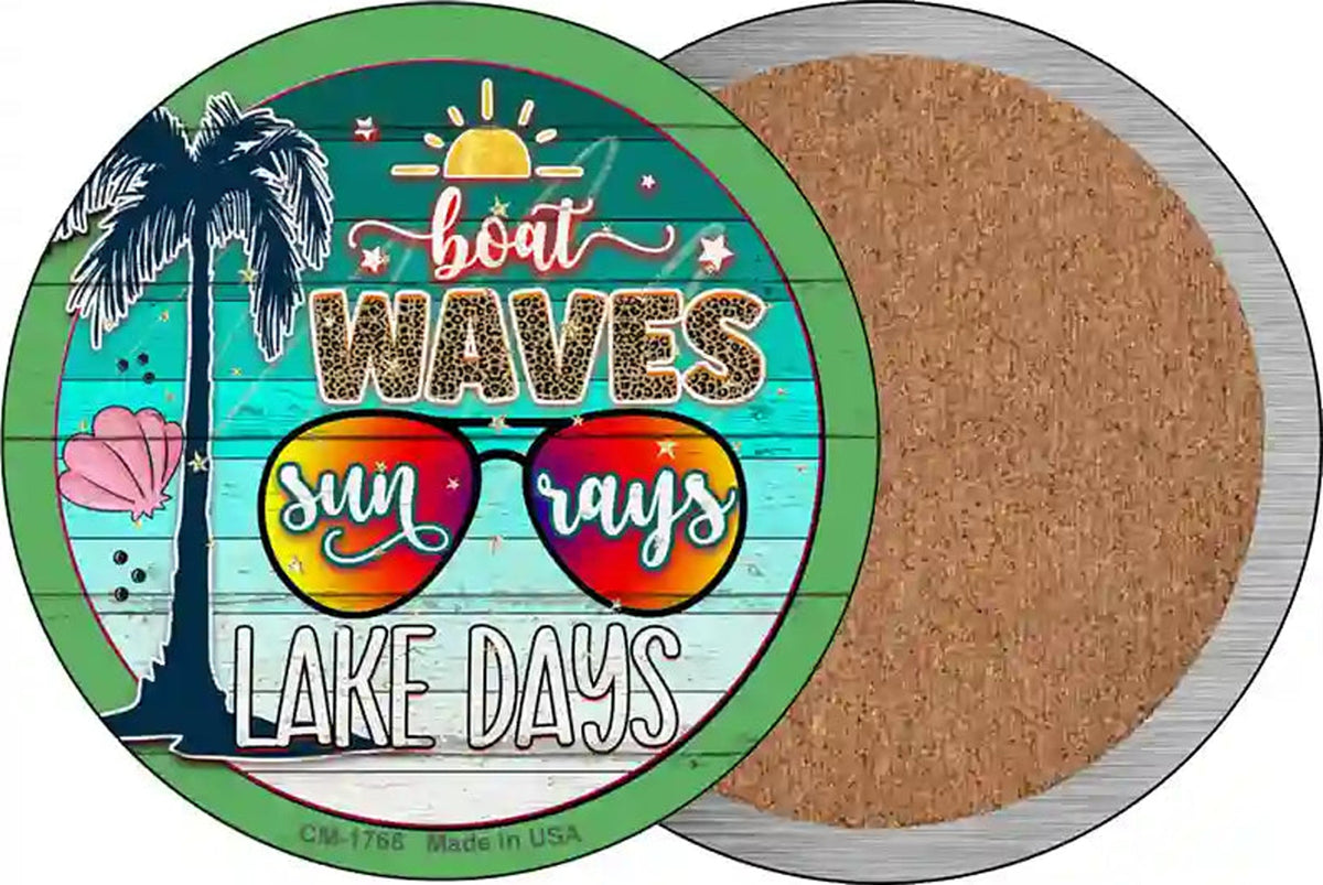 Boat Waves Sun Rays Novelty Circle Coaster Set of 4