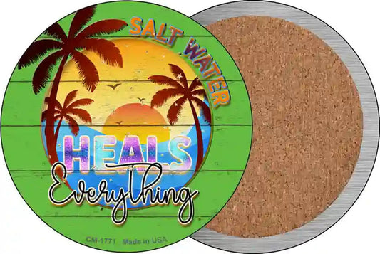 Salt Water Heals Everything Novelty Circle Coaster Set of 4