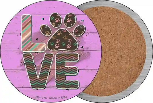 Love Paw Print Novelty Circle Coaster Set of 4