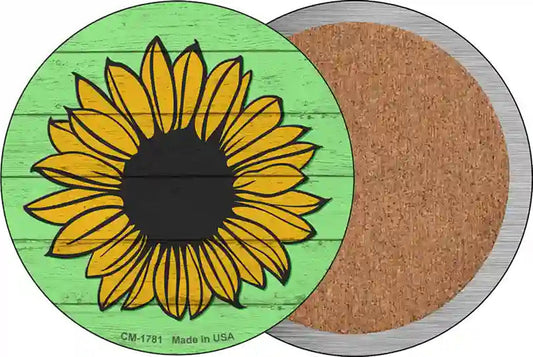 Sunflower Green Background Novelty Circle Coaster Set of 4