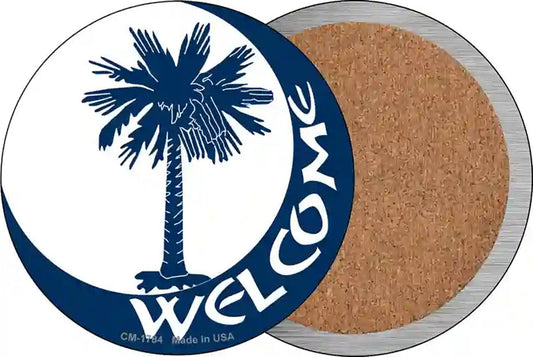 Welcome South Carolina Flag Novelty Circle Coaster Set of 4