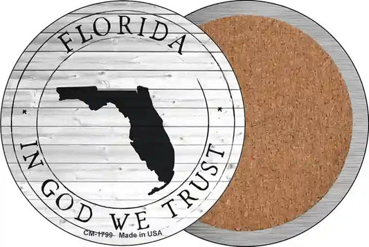Florida In God We Trust Novelty Circle Coaster Set of 4