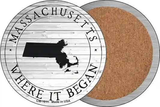 Massachusetts Where is Began Novelty Circle Coaster Set of 4
