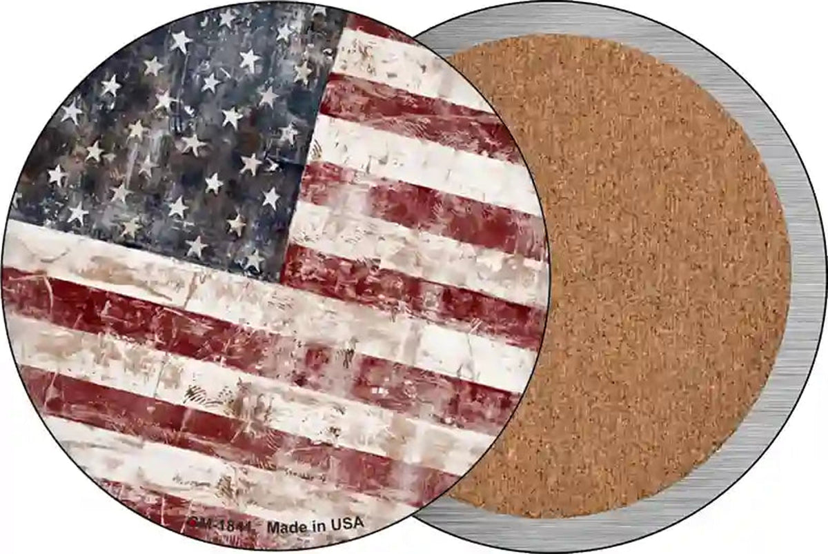 American Flag Smudged Rusty Novelty Circle Coaster Set of 4