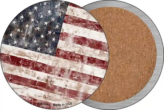 American Flag Smudged Rusty Novelty Circle Coaster Set of 4