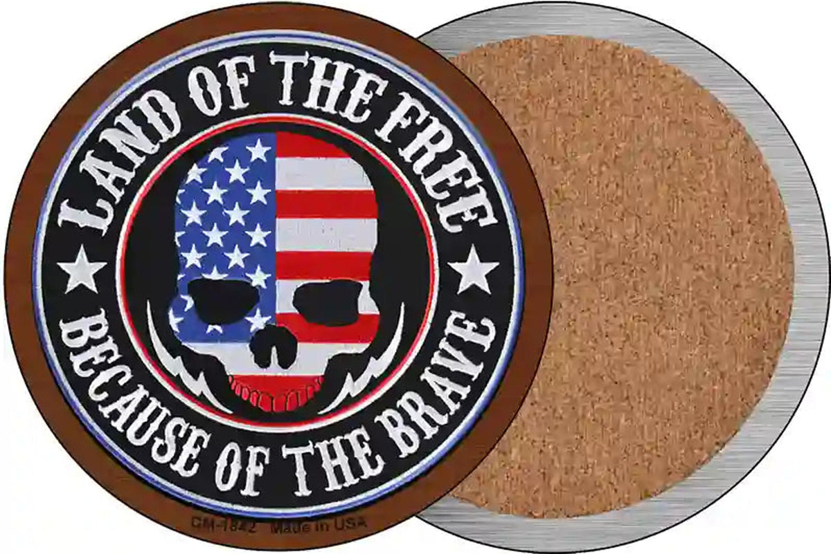 Land Of The Free American Skull Novelty Circle Coaster Set of 4