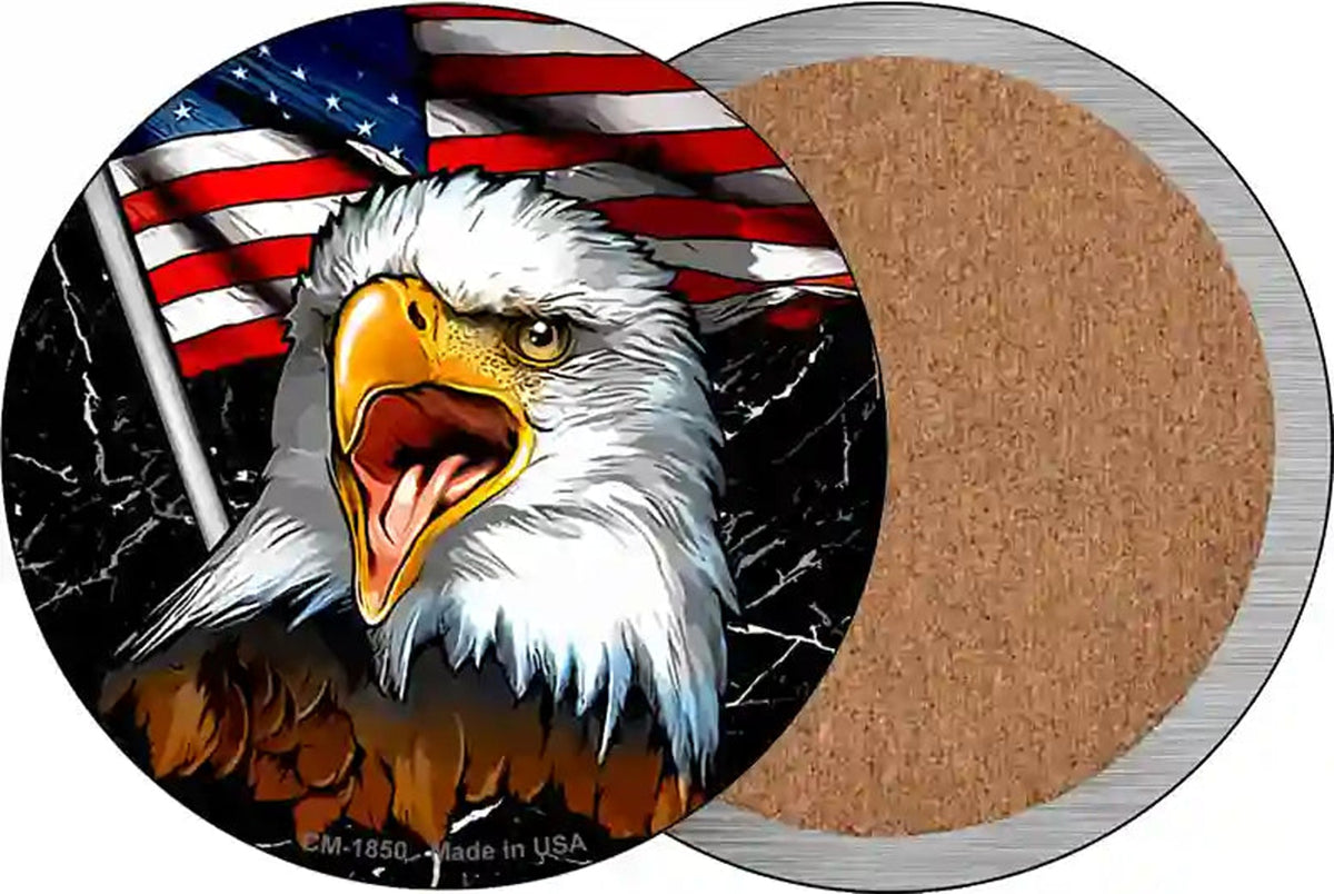 Eagle With Flag Novelty Circle Coaster Set of 4