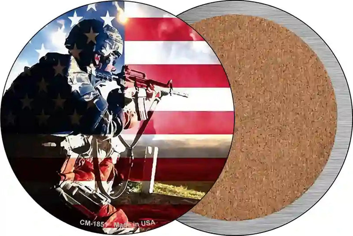 Soldier American Flag Novelty Circle Coaster Set of 4
