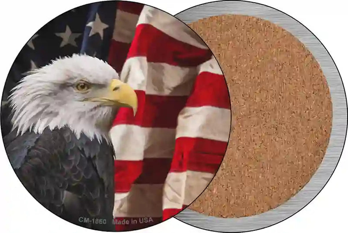 Bald Eagle American Flag Novelty Circle Coaster Set of 4