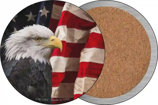 Bald Eagle American Flag Novelty Circle Coaster Set of 4