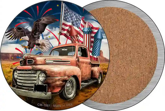 Eagle Rusty Truck Novelty Circle Coaster Set of 4