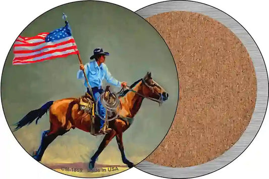 Horse Rider With Flag Novelty Circle Coaster Set of 4