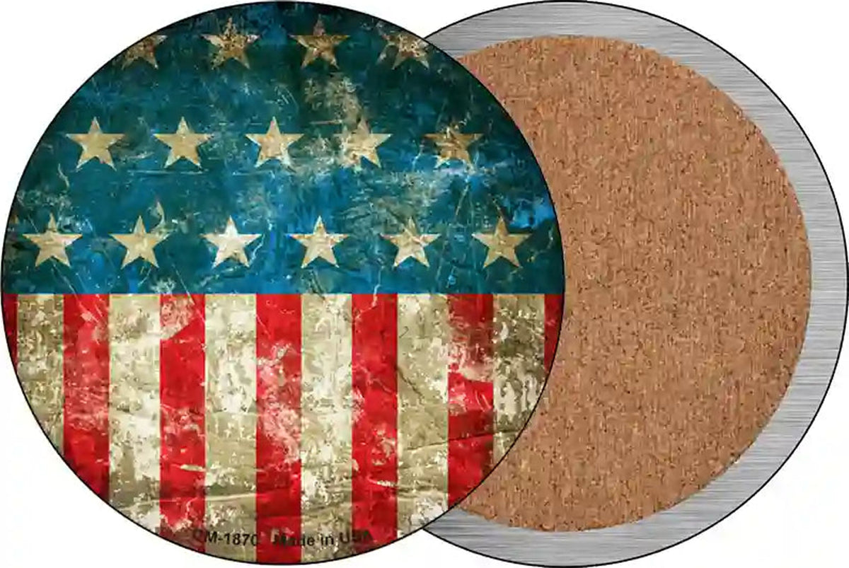 American Flag Distressed Novelty Circle Coaster Set of 4