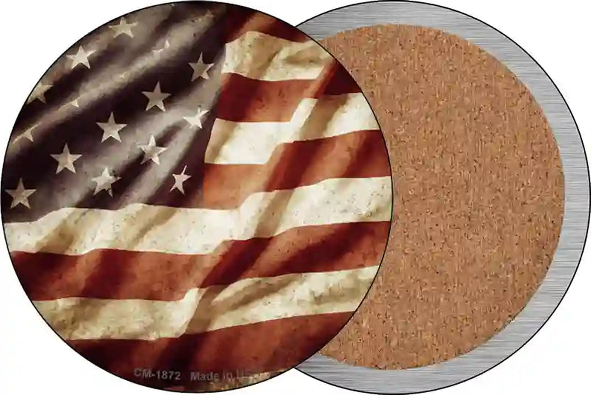 Vintage American Flag Novelty Circle Coaster Set of 4