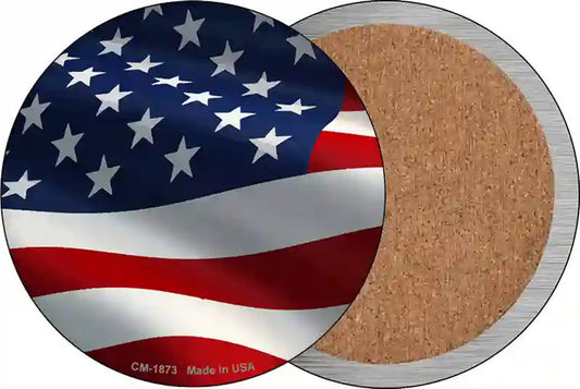 Waving American Flag Novelty Circle Coaster Set of 4