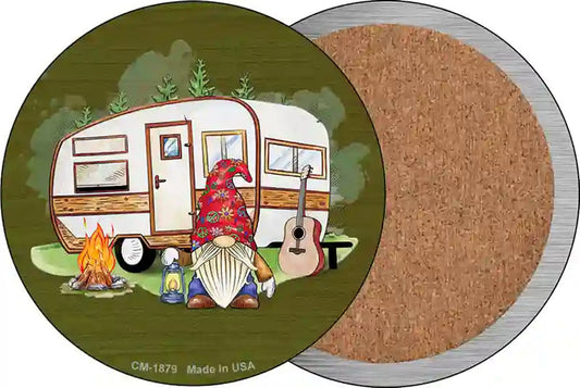 Camping Gnome Novelty Circle Coaster Set of 4