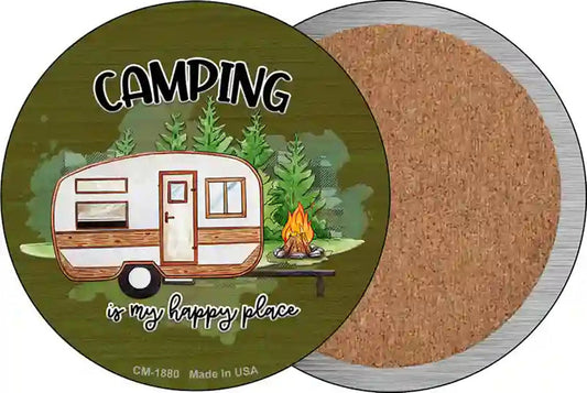 Camping Is My Happy Place Novelty Circle Coaster Set of 4