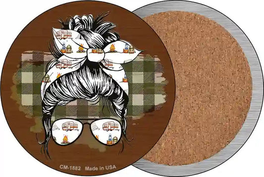 Aviator Bun Camper Print Novelty Circle Coaster Set of 4