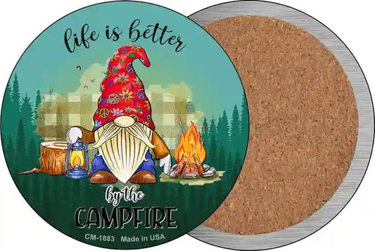Better By The Campfire Gnome Novelty Circle Coaster Set of 4