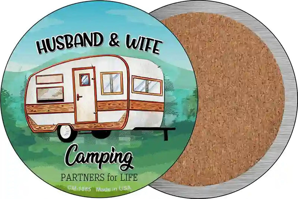 Husband & Wife Camping Novelty Circle Coaster Set of 4